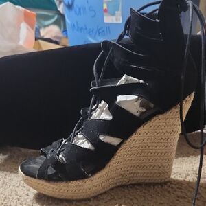 Black Wedge Sandals